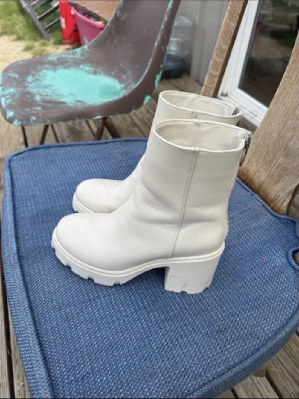 Steve Madden Cream Chunky Heel Zip-Up Ankle Boots